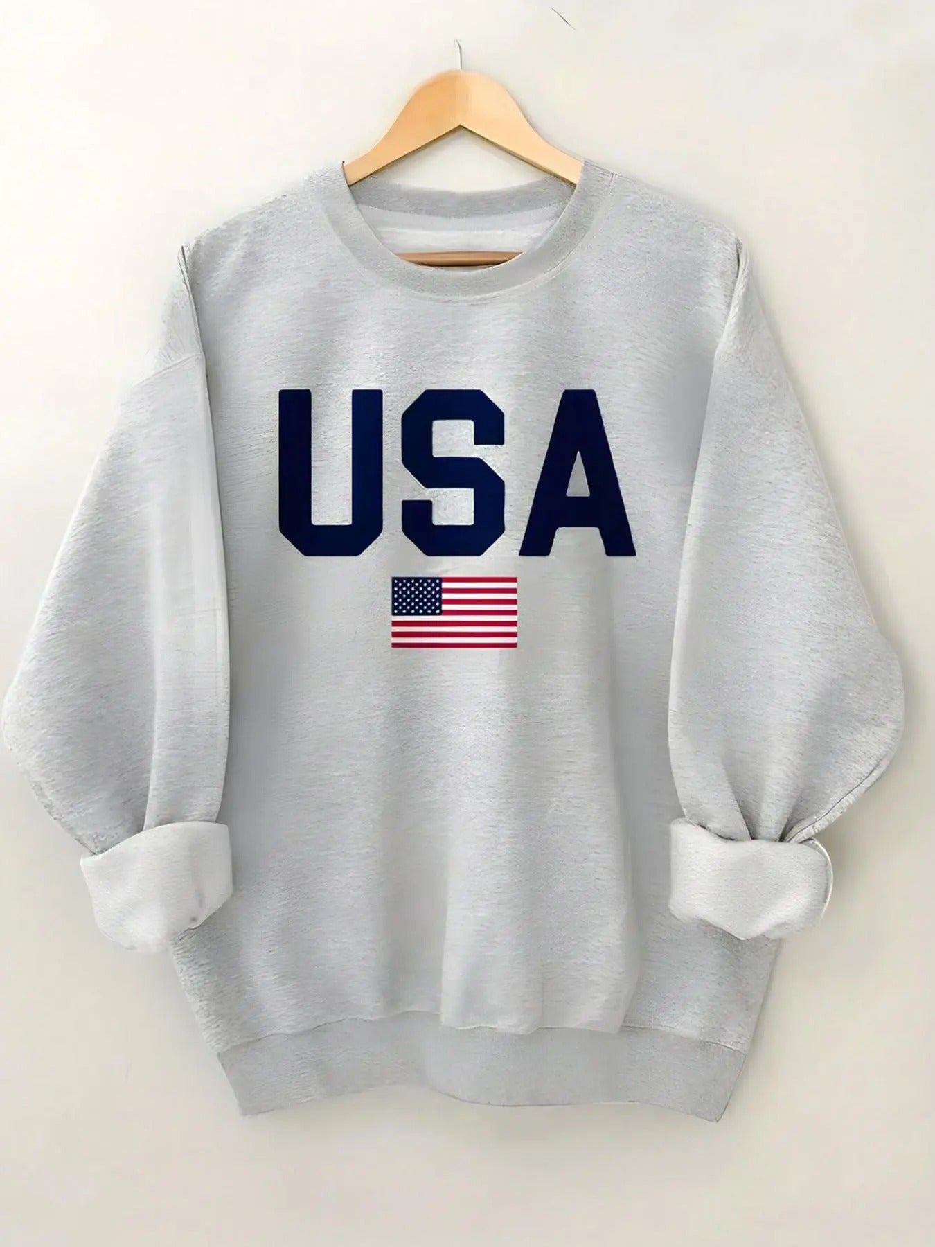 Women's USA Flag & Letter Print Crew Neck Sweatshirt, Casual Long Sleeve Pullover for Daily Wear, Ladies Clothes for All...