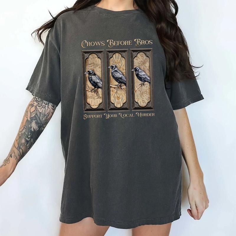 Women's Vintage Crows Before Bros Shirt Comfort Colors, Gothic Raven T-shirt, Support Your Local Murder, Feminist Tops,...