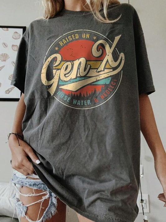 Women's Vintage Graphic Round Neck Tee, Casual Figure & Star Print Short Sleeve T-shirt for Summer, Women's Top for Daily Wear
