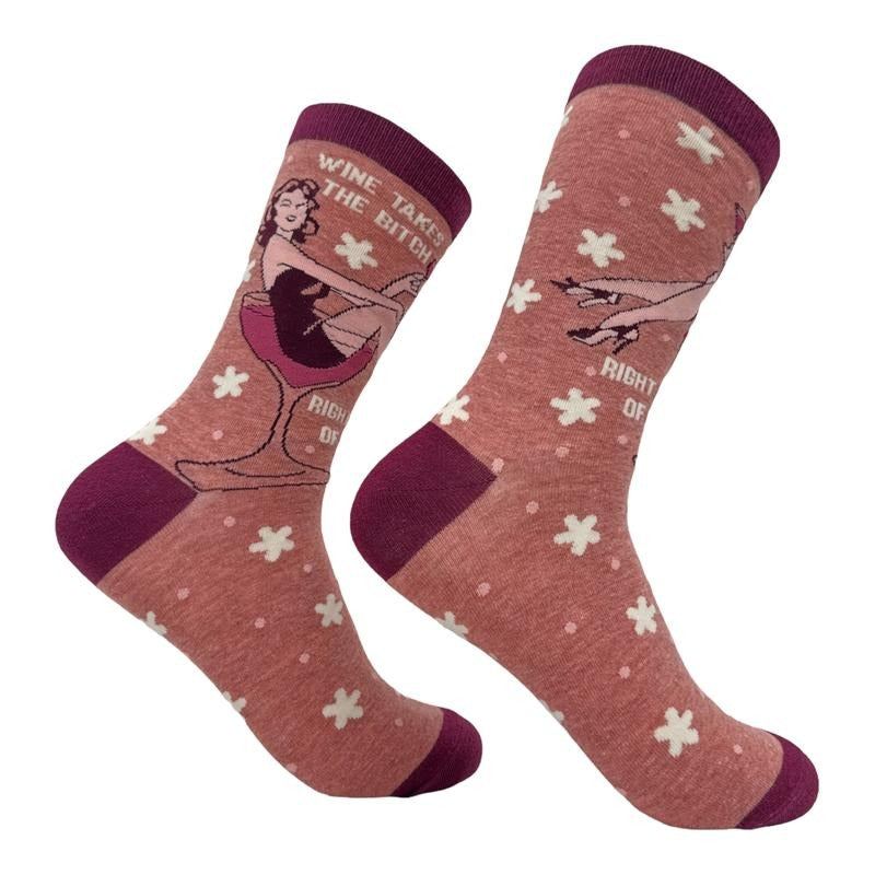 Women's Wine Takes The Bitch Right Out Of Me Socks Funny Offensive Alcohol Lovers Footwear Funny Graphic Socks Comfortable Fitted Spandex Cotton