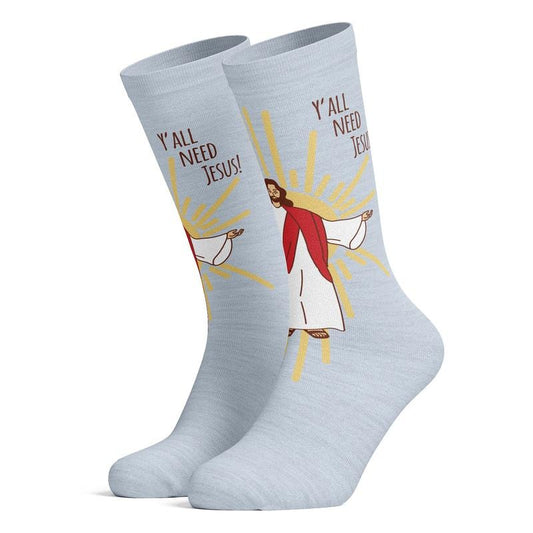 Women's Y'All Need Jesus Socks Funny Sunday Church Religion Paster Novelty Footwear Funny Graphic Socks Comfortable Fitted Spandex Cotton