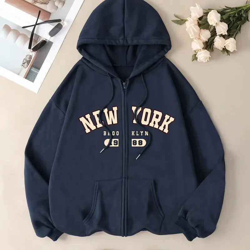 Women's Zip Up Hoodies Letter Print Drawstring Long Sleeve Sweatshirt Jacket with Pocket T-Shirts | DripVista.com