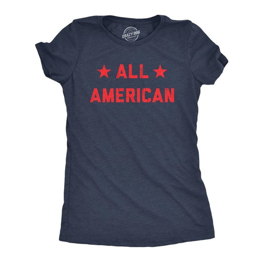 Womens All American T Shirt Funny Cool Patriotic Fourth Of July Party Text Graphic Tee for Ladies Funny Womens T Shirts Cute Slimming Top Comfortable Soft Womenswear Patriotic Tops for Women Women's Navy