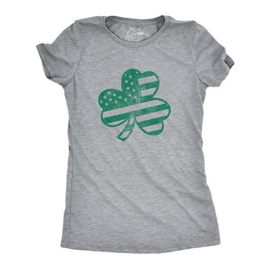 Womens American Shamrock Flag T Shirt USA Saint Patricks Day Clover Graphic Funny Womens T Shirts Cute Slimming Top Comfortable Soft Womenswear Saint Patrick's Day Tops for Women Women's Novelty Tees Light Grey