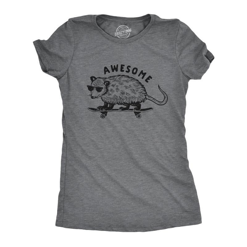 Womens Awesome Possum T shirt Funny Cool 90s Retro Animal Lover Graphic Tee Funny Womens T Shirts Cute Slimming Top Comfortable Soft Womenswear Funny Animal Top Women's Novelty Tees Dark Grey