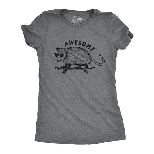 Womens Awesome Possum T shirt Funny Cool 90s Retro Animal Lover Graphic Tee Funny Womens T Shirts Cute Slimming Top Comfortable Soft Womenswear Funny Animal Top Women's Novelty Tees Dark Grey