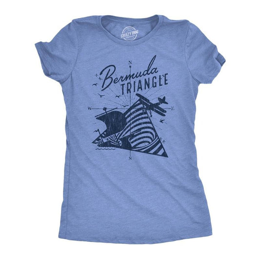 Womens Bermuda Triangle T Shirt Funny Vintage Retro Graphic Novelty Tee for Men Funny Womens T Shirts Cute Slimming Top Comfortable Light Blue