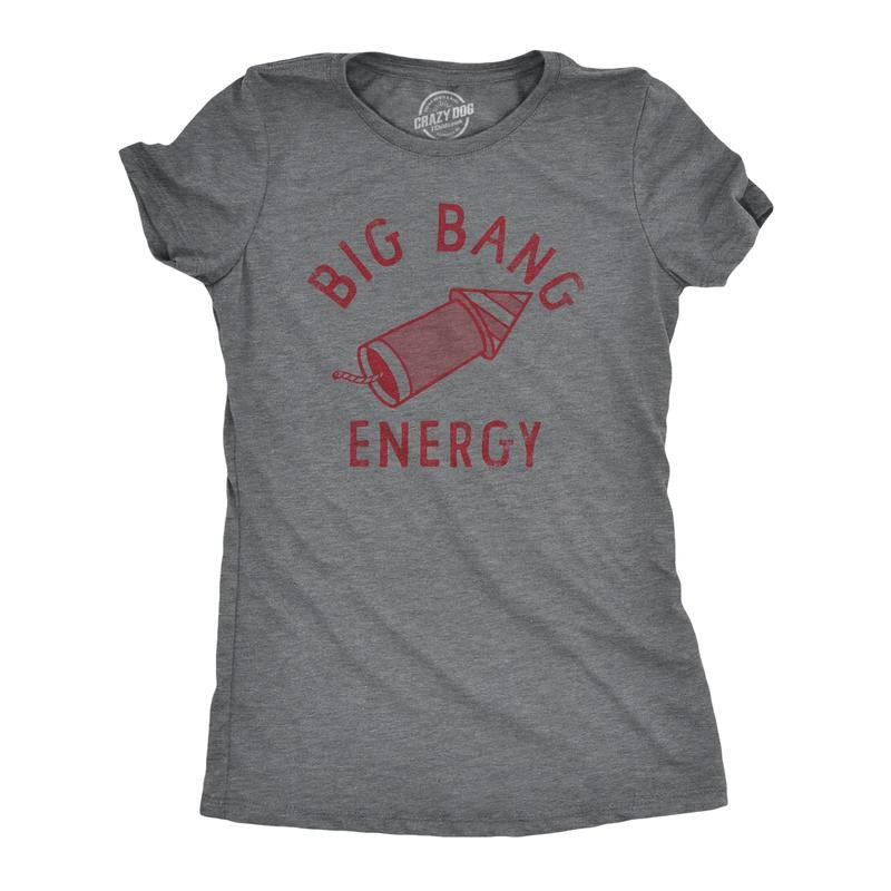 Womens Big Bang Energry T Shirt Funny Fourth Of July Fireworks Exploding Rocket Tee For Ladies Funny Womens T Shirts Cute Slimming Top Comfortable Soft Womenswear Patriotic Tops for Women Funny Dark Grey