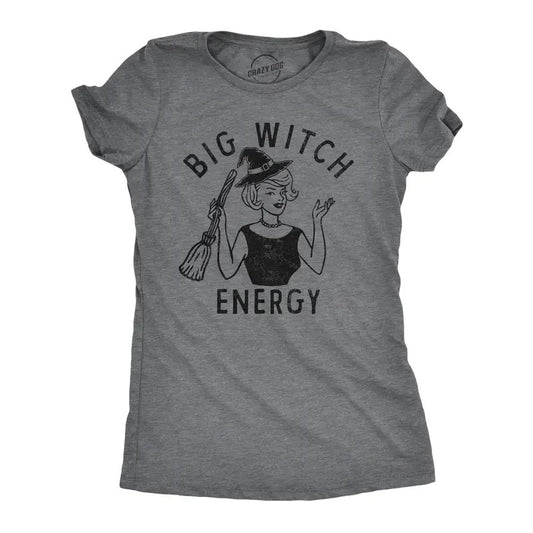 Womens Big Witch Energy T Shirt Funny Halloween Party Flying Broom Stick Tee for Ladies Funny Womens T Shirts Cute Slimming Top Comfortable Soft Womenswear Halloween Tops for Women Funny Sarcastic Top Dark Grey
