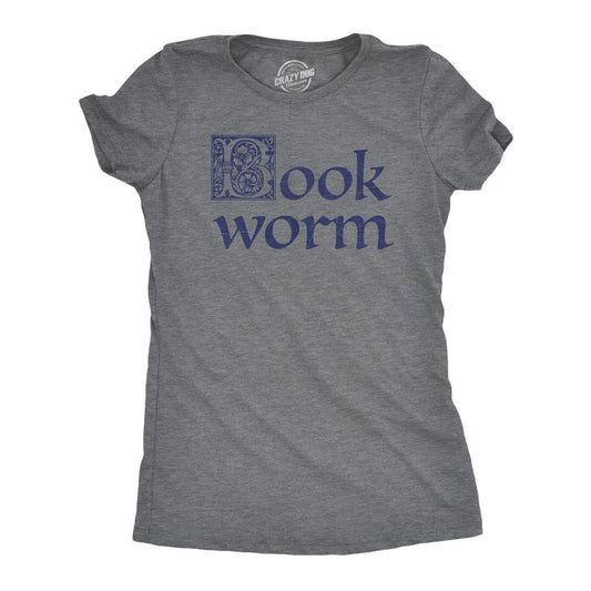 Womens Book Worm T Shirt Funny Literature Reading Lovers Tee For Ladies Funny Womens T Shirts Cute Slimming Top Comfortable Soft Womenswear Funny Nerd Top Women's Novelty Tees Dark Grey