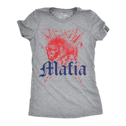 Womens Buffalo Mafia T Shirt Funny Football Graphic Novelty Tee for Ladies Funny Womens T Shirts Cute Slimming Top Comfortable Soft Womenswear Vintage Tops for Women Funny Football Top Women's Novelty Light Grey