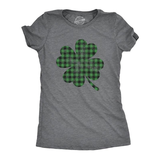 Womens Buffalo Plaid Shamrock T Shirt Funny Saint Patricks Day Lucky Irish Tee Funny Womens T Shirts Cute Slimming Tees with Plus Sizes Saint Patrick's Day T Shirt for Women Funny Beer T Shirt Women's Dark Grey