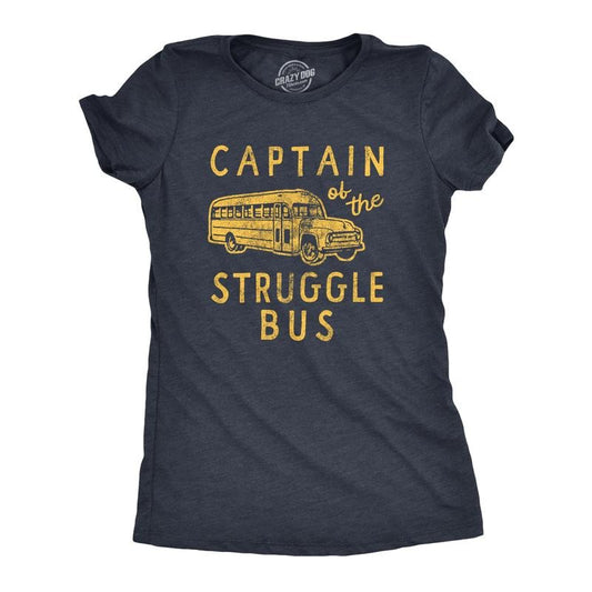 Womens Captain of the Struggle Bus T Shirt Funny Sarcastic School Bus Graphic Novelty Tee for Ladies Funny Womens T Shirts Cute Slimming Top Comfortable Soft Womenswear Funny Sarcastic Top Women's Navy -