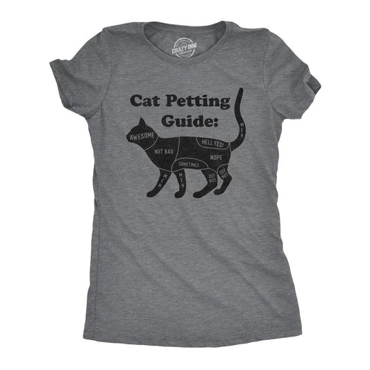 Womens Cat Petting Guide T Shirt Funny Pet Kitty Lover Crazy Cat Lady Novelty Tee Funny Womens T Shirts Cute Slimming Top Comfortable Soft Womenswear Funny Cat Top Women's Novelty Tees Dark Grey
