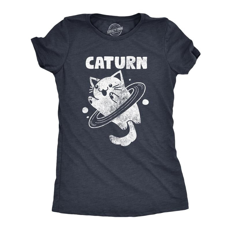 Womens Caturn T Shirt Funny Cute Saturn Kitten Planet Rings Outerspace Tee for Ladies Funny Womens T Shirts Cute Slimming...