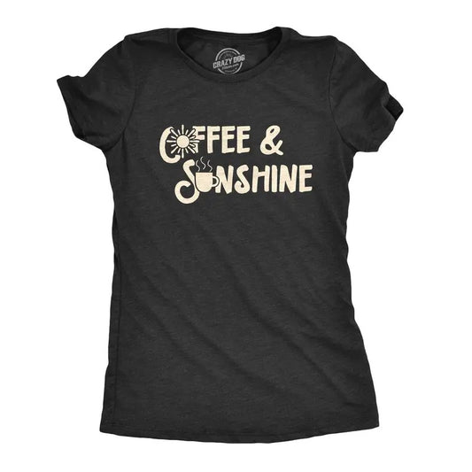 Womens Coffee and Sunshine T Shirt Cute Tee for Ladies Funny Womens T Shirts Cute Slimming Top Comfortable Soft Womenswear Summer Tops for Women Funny Coffee Top Women's Novelty Tees Black