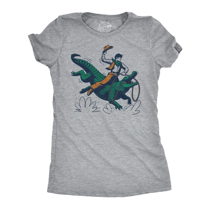 Womens Cowboy Gator Ride Funny T Shirts Sarcastic Graphic Tee For Ladies Funny Womens T Shirts Cute Slimming Top...