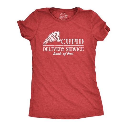 Womens Cupid Delivery Service Loads Of Love Funny Valentines Day T Shirts Funny Womens T Shirts Cute Slimming Top Comfortable Soft Womenswear Love Tops for Women Women's Novelty Tees Red -