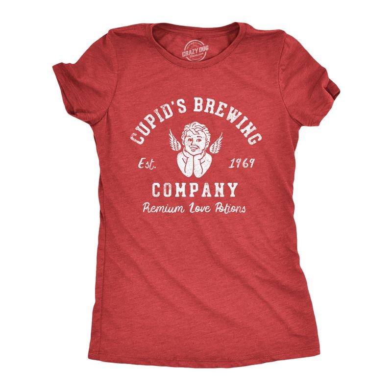 Womens Cupids Brewing Company T Shirt Funny Valentines Day Love Potions Tee for Ladies Funny Womens T Shirts Cute Slimming Top Red -