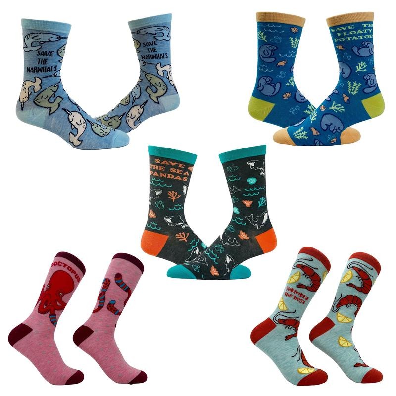 Womens Cute Ocean Animals Socks Bundle 5 Pack Socks With Funny Graphics For Ladies Funny Graphic Socks Comfortable Fitted...