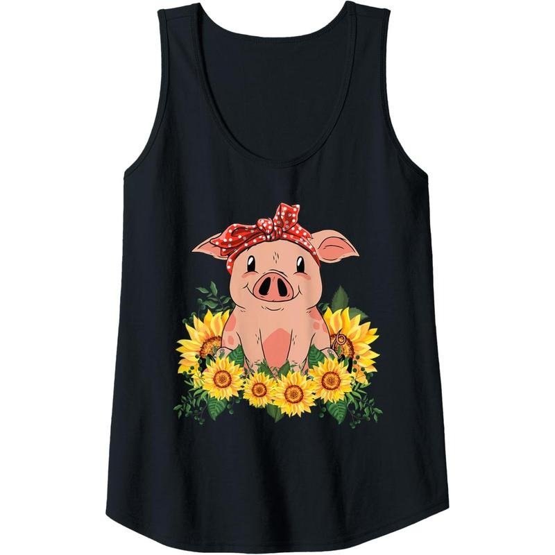 Womens Cute Pig Bandana Tee Sunflower Tank Top MADE IN USA Hoodie, Sweatshirt | DripVista.com