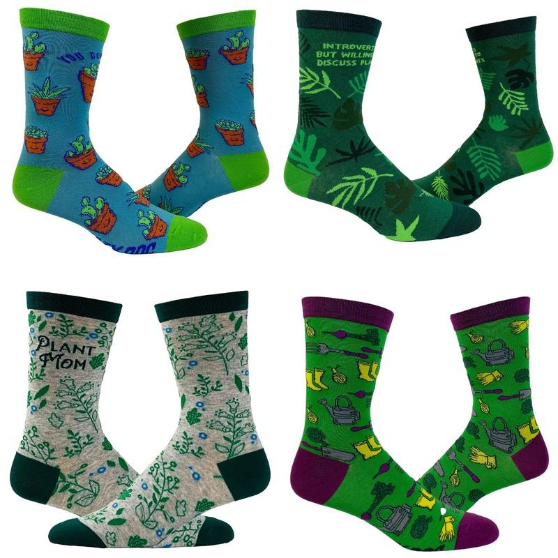 Womens Cute Plants Socks Bundle 4 Pack Socks With Funny Graphics For Ladies Funny Graphic Socks Comfortable Fitted...