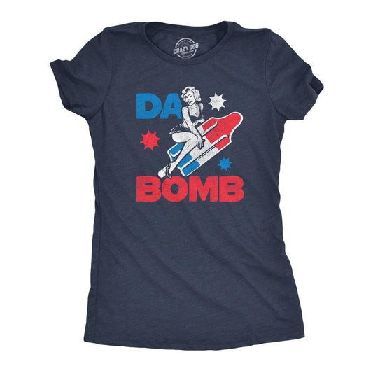Womens Da Bomb T Shirt Funny Retro Fourth Of July Popsicle Tee For Ladies Funny Womens T Shirts Cute Slimming Top Comfortable Soft Womenswear Patriotic Tops for Women Women's Novelty Tees Navy -