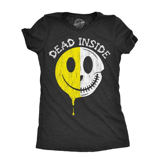 Womens Dead Inside T Shirt Funny Creepy Skeleton Smile Face Joke Tee for Ladies Funny Womens T Shirts Cute Slimming Top Comfortable Black -