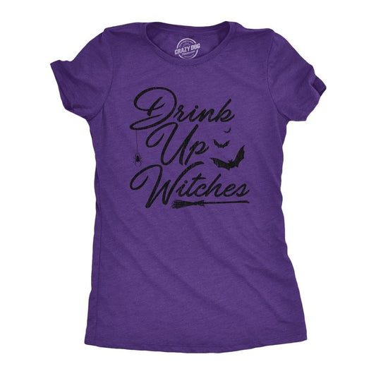 Womens Drink Up Witches T Shirt Funny Halloween Party Beer Wine Lover Graphic Tee Funny Womens T Shirts Cute Slimming Top Comfortable Soft Womenswear Halloween Tops for Women Funny Drinking Top Purple -