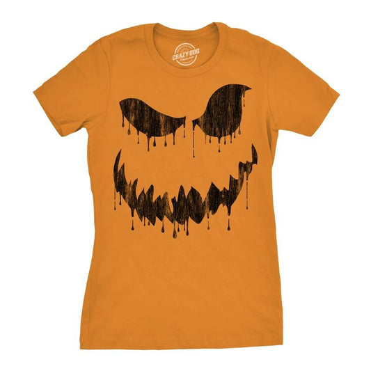 Womens Drippy Dan Pumpkin T Shirt Funny Halloween Jack O Lantern Creepy Smile Tee For Ladies Funny Womens T Shirts Cute Slimming Top Comfortable Soft Womenswear Halloween Tops for Women Women's Orange - S