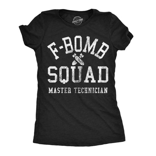 Womens F Bomb Squad Funny Graphic Tees Swear Word Sarcastic Shirt for Ladies Funny Womens T Shirts Cute Slimming Top Comfortable Soft Womenswear Funny offensive Top Women's Novelty Tees Black - F