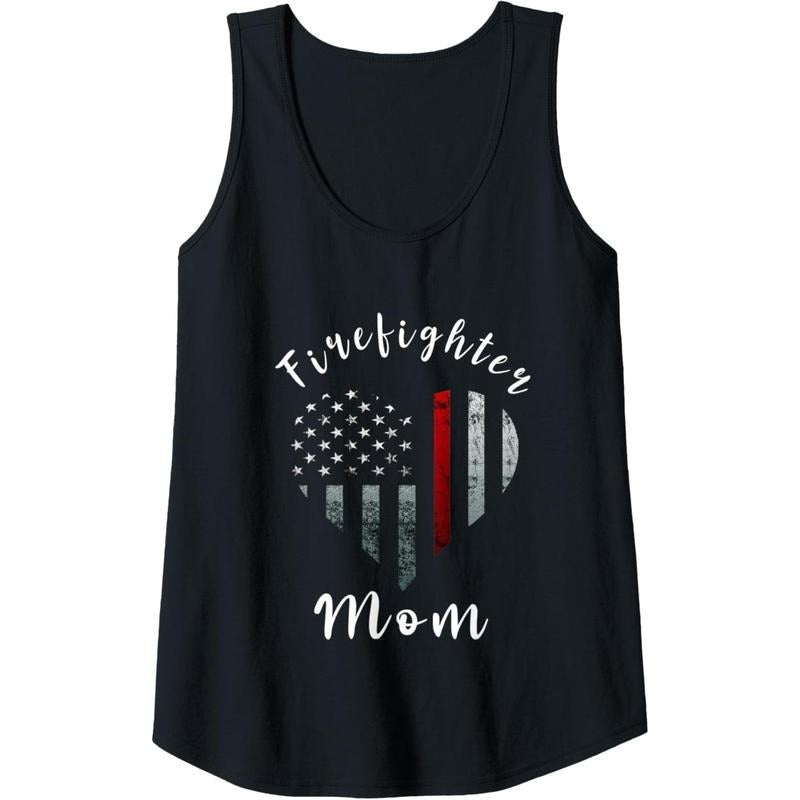 Womens Firefighter Mom Fireman Patriotic American Flag Tank Top made in USA T-Shirts, Hoodie, Sweatshirt | DripVista.com