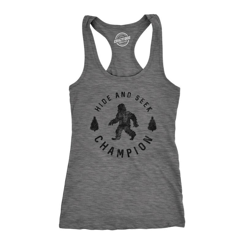 Womens Fitness Tank Hide and Seek Champion Tanktop Funny Bigfoot Sasquatch Shirt Funny Racerback Tank Cute Slimming Tank...