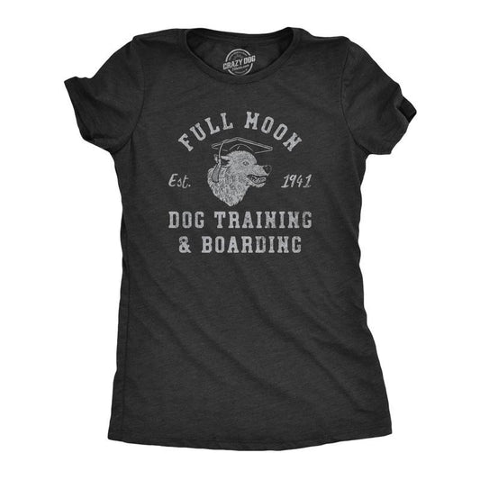Womens Full Moon Dog Training and Boarding T Shirt Funny Halloween Werewolf Tee for Ladies Funny Womens T Shirts Cute Slimming Top Black -