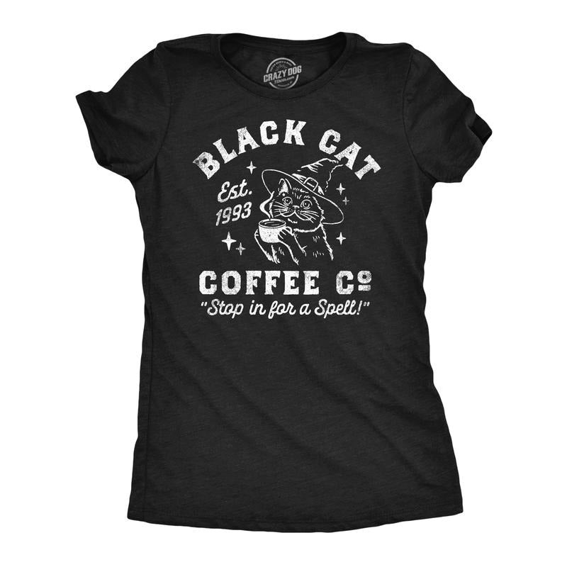 Womens Funny T Shirts Black Cat Coffee Co Sarcastic Halloween Graphic Tee for Ladies Funny Womens T Shirts Cute Slimming...