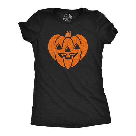 Womens Funny T Shirts Carved Pumpkin Heart Sarcastic Halloween Graphic Tee For Ladies Funny Womens T Shirts Cute Slimming Top Comfortable Soft Womenswear Halloween Tops for Women Women's Novelty Tees Black -