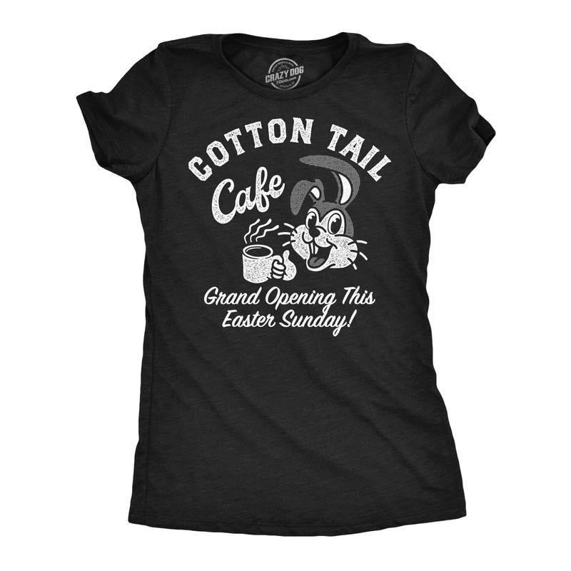 Womens Funny T Shirts Cotton Tail Cafe Easter Bunny Graphic Tee For Ladies Funny Womens T Shirts Cute Slimming Top...