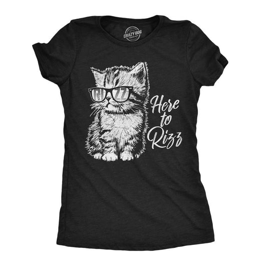 Womens Funny T Shirts Here To Rizz Sarcastic Kitten Graphic Novelty Tee For Ladies Funny Womens T Shirts Cute Slimming Top Comfortable Soft Womenswear Sarcastic Tops for Women Funny Cat Top Women's Black -
