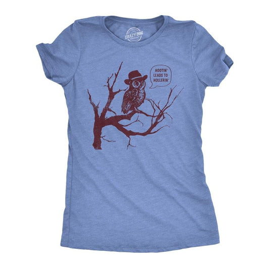 Womens Funny T Shirts Hootin Leads To Hollerin Sarcastic Owl Graphic Tee For Ladies Funny Womens T Shirts Cute Slimming Top Comfortable Soft Womenswear Sarcastic Tops for Women Funny Animal Top Light Blue