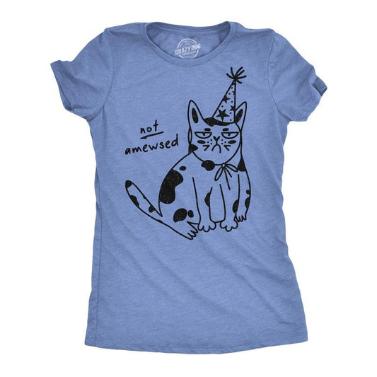 Womens Funny T Shirts Not Amewsed Sarcastic Kitten Graphic Tee for Ladies Funny Womens T Shirts Cute Vintage Fashion T-Shirt Gift Light Blue