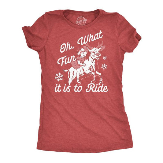 Womens Funny T Shirts Oh What Fun It Is To Ride Sarcastic Christmas Graphic Novelty Tee For Ladies Funny Womens T Shirts Cute Slimming Top Comfortable Soft Womenswear Christmas Tops for Women Funny Red - Oh