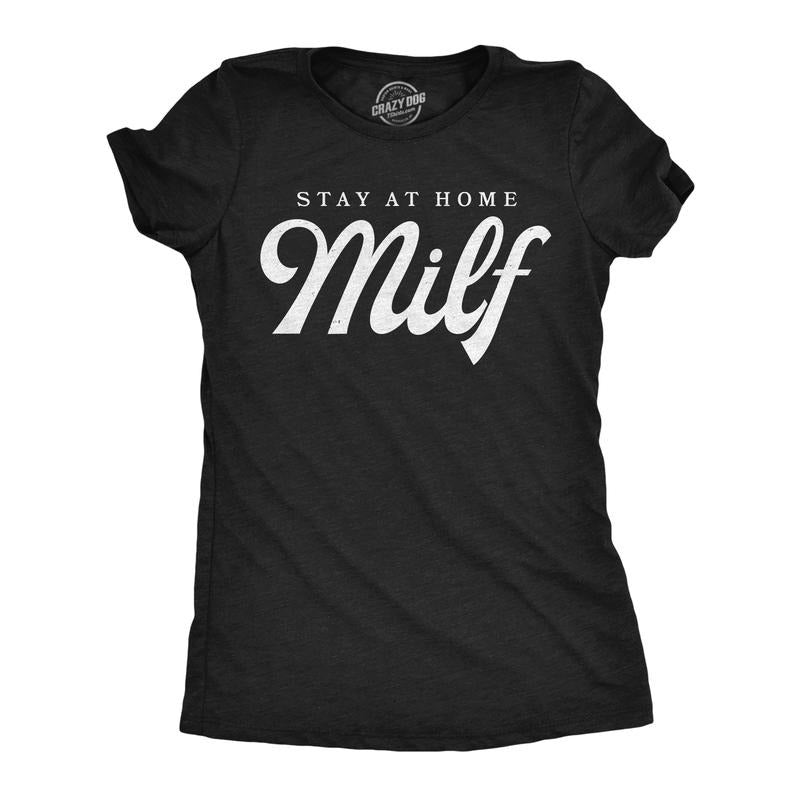 Womens Funny T Shirts Stay At Home Milf Sarcastic Graphic Tee For Ladies Funny Womens T Shirts Cute Slimming Top...