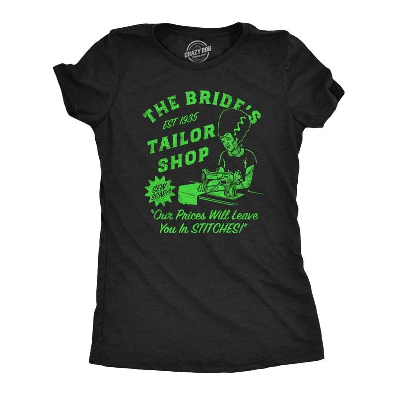 Womens Funny T Shirts The Brides Tailor Shop Sarcastic Halloween Graphic Tee For Ladies Funny Womens T Shirts Cute Slimming Top Comfortable Soft Womenswear Halloween Tops for Women Funny Sarcastic Top Black -