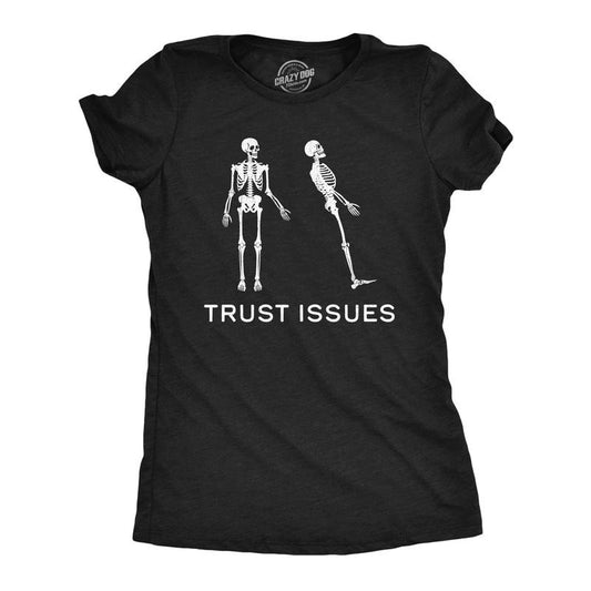 Womens Funny T Shirts Trust Issues Sarcastic Skeleton Graphic Tee For Ladies Funny Womens T Shirts Cute Slimming Top Comfortable Soft Womenswear mental health Tops for Women Funny Halloween Top Black -