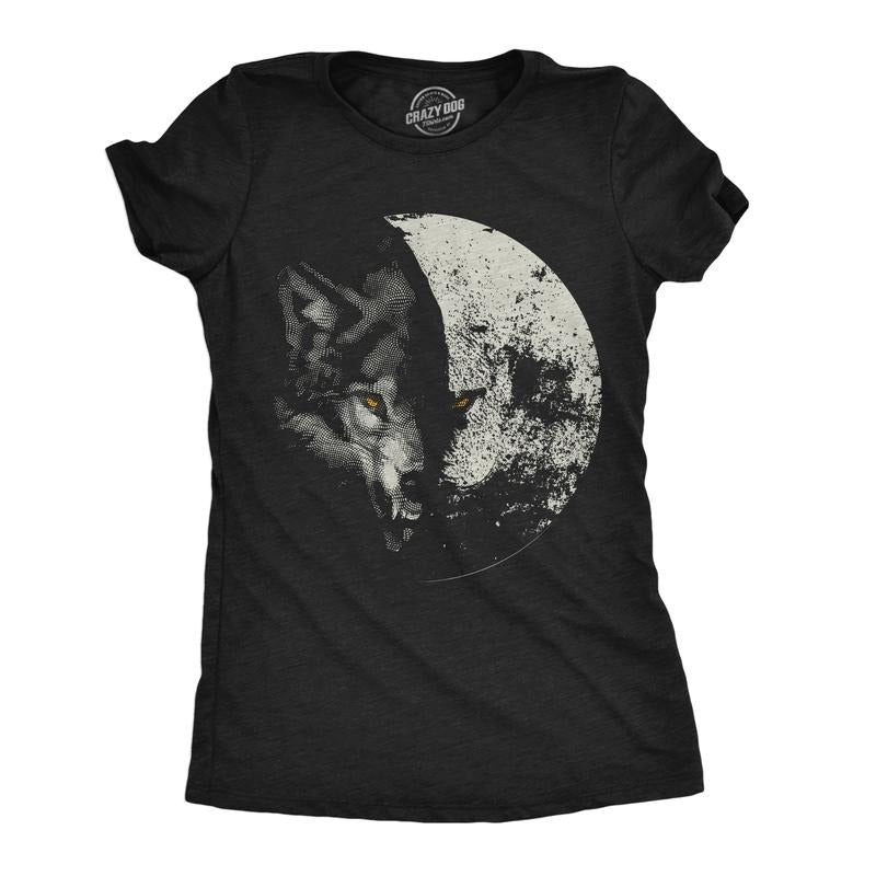 Womens Funny T Shirts Wolf Moon Cool Space Graphic Tee For Ladies Funny Womens T Shirts Cute Slimming Top Comfortable Soft Womenswear Animal Tops for Women Funny Space Top Women's Novelty Tees Black -
