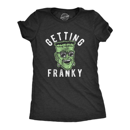 Womens Getting Franky T Shirt Funny Halloween Party Frankenstein Graphic Tee For Guys Funny Womens T Shirts Cute Slimming Top Comfortable Soft Womenswear Halloween Tops for Women Funny Sarcastic Top Black