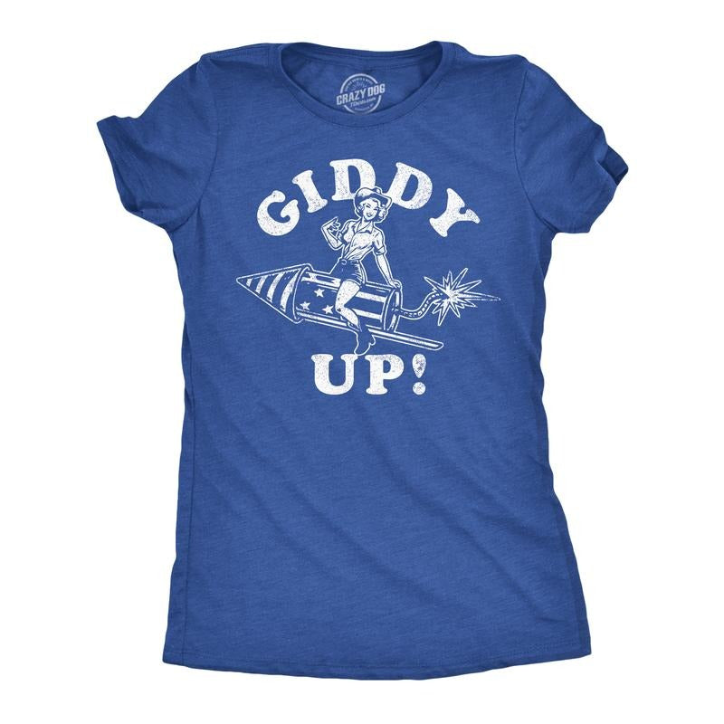 Womens Giddy Up Funny T Shirt Sarcastic Fourth Of July Graphic Tee For Ladies Funny Womens T Shirts Cute Slimming Top...
