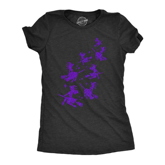 Womens Glitter Witches T Shirt Cute Funny Halloween Witch Graphic Novelty Top For Ladies Funny Womens T Shirts Cute Slimming Top Comfortable Soft Womenswear Halloween Tops for Women Women's Novelty Black