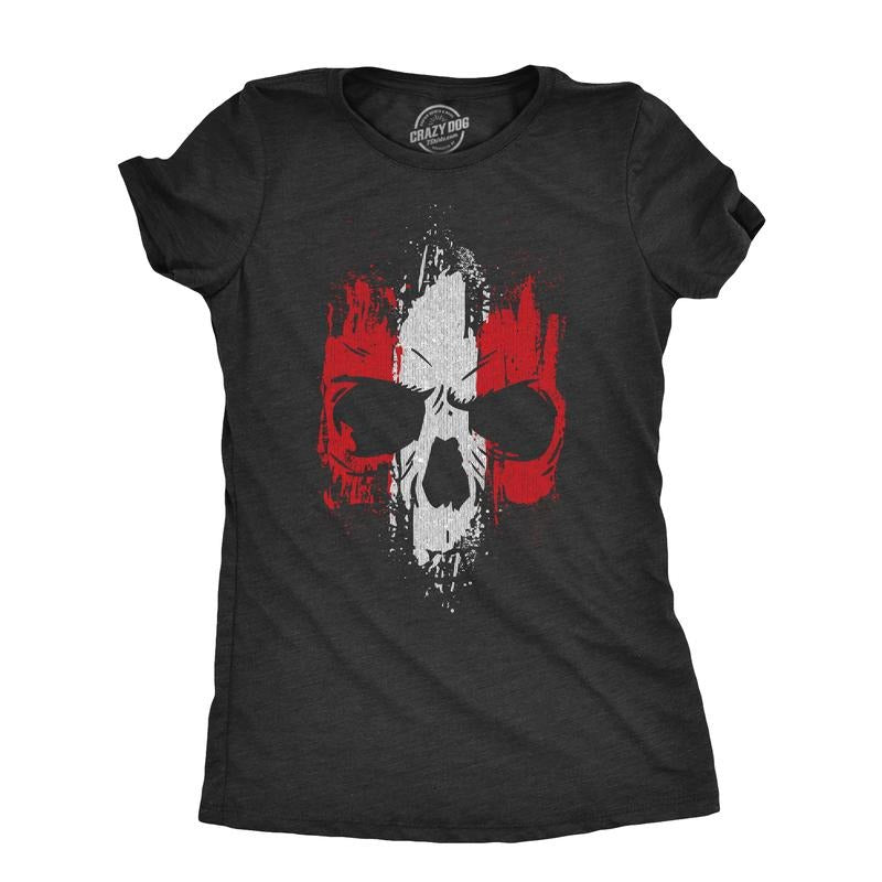 Womens Grunge Striped Skull T Shirt Awesome Cool Tough Skeleton Tee For Ladies Funny Womens T Shirts Cute Slimming Top...