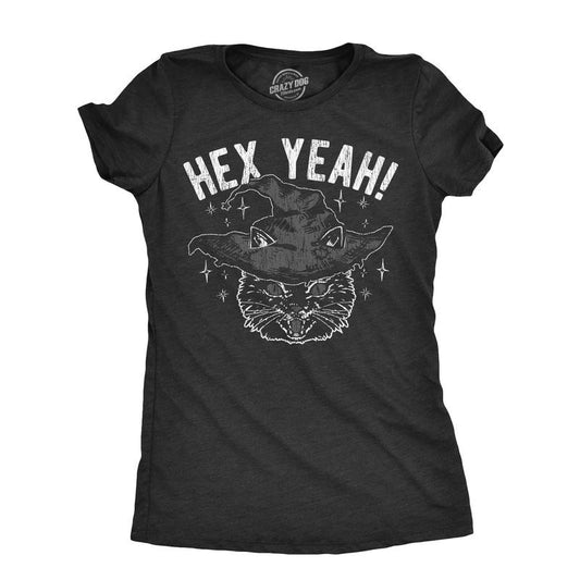Womens Hex Yeah T Shirt Funny Halloween Witch Black Cat Spell Curse Joke Tee For Ladies Funny Womens T Shirts Cute Slimming Top Comfortable Soft Womenswear Halloween Tops for Women Funny Sarcastic Top Black -